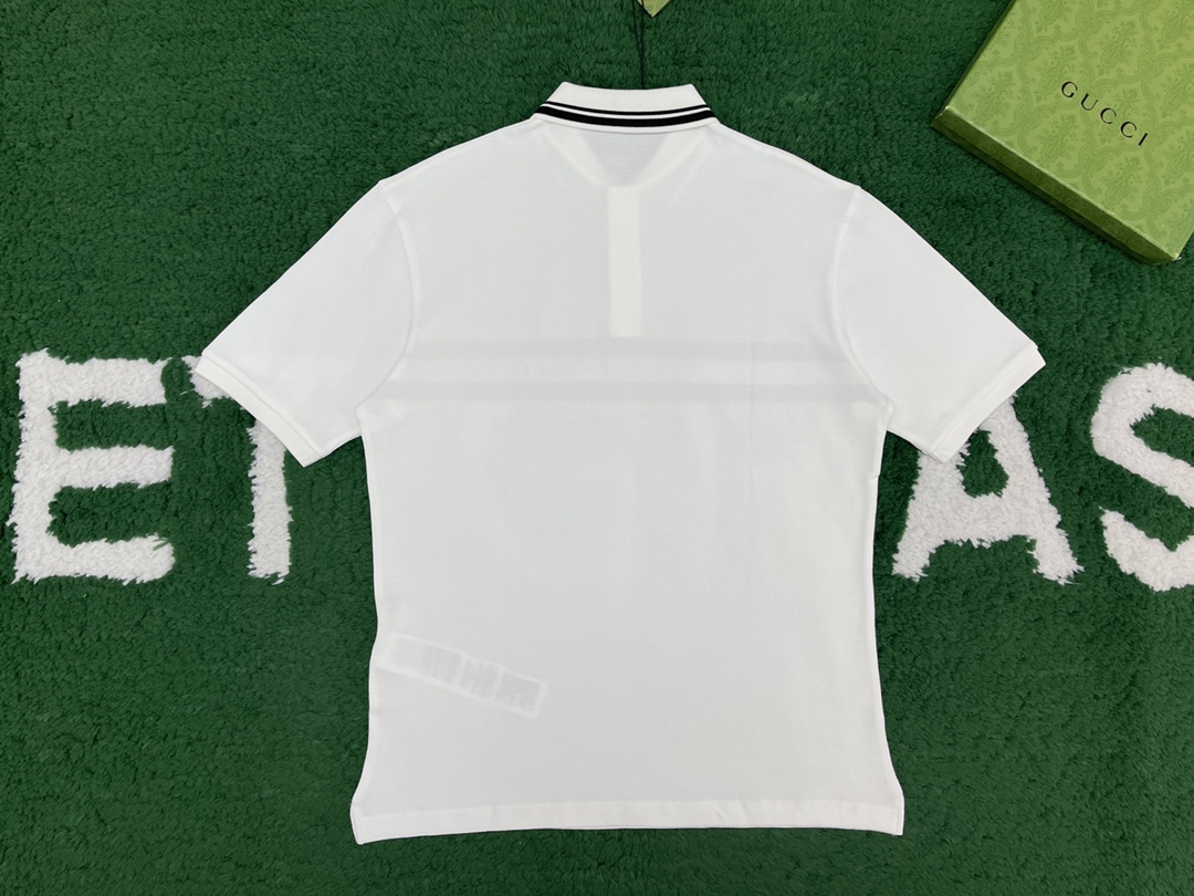 구찌 24SS 화이트 로고 코튼 블렌드 PK 폴로 반팔 티셔츠 화이트 - 상세 이미지