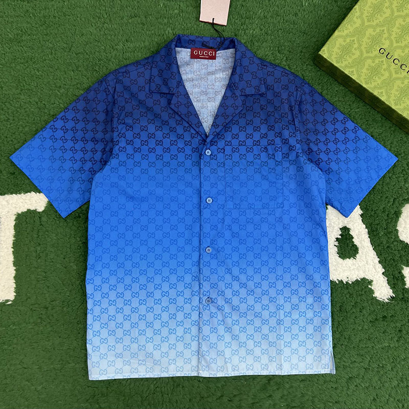 구찌 GG 모티브 그라데이션 코튼 포플린 볼링 셔츠