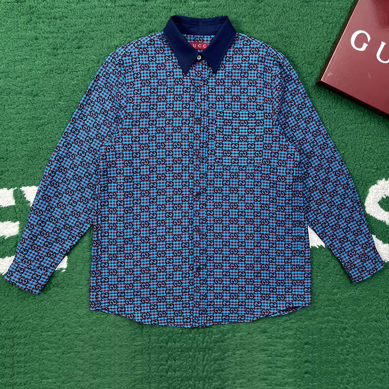 구찌 GG 비쉬 코튼 울 자카드 셔츠