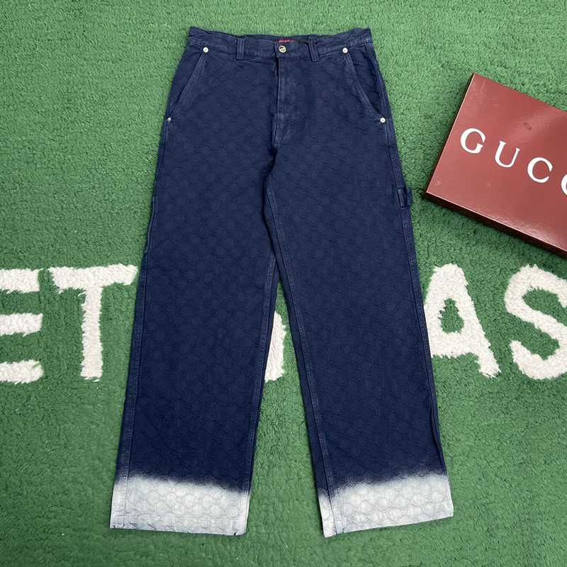 구찌 그라데이션 블리치 GG 코튼 데님 자카드 팬츠