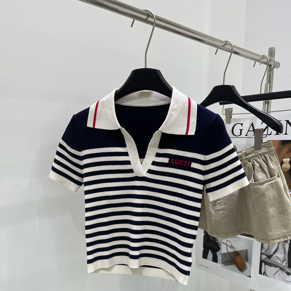 구찌 로고 스트라이프 코튼 블렌드 폴로 셔츠