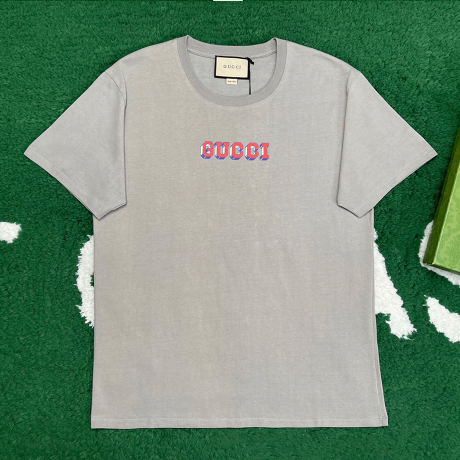 구찌 위드 레트로 프린트 반팔 티셔츠 라이트 그레이