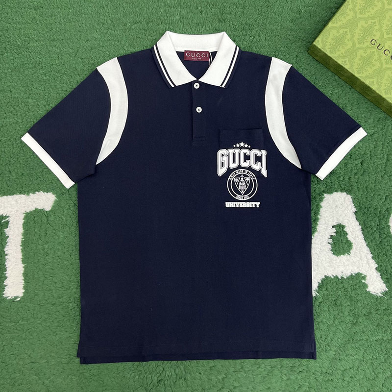 구찌 유니버시티 프린트 코튼 피케 폴로 셔츠