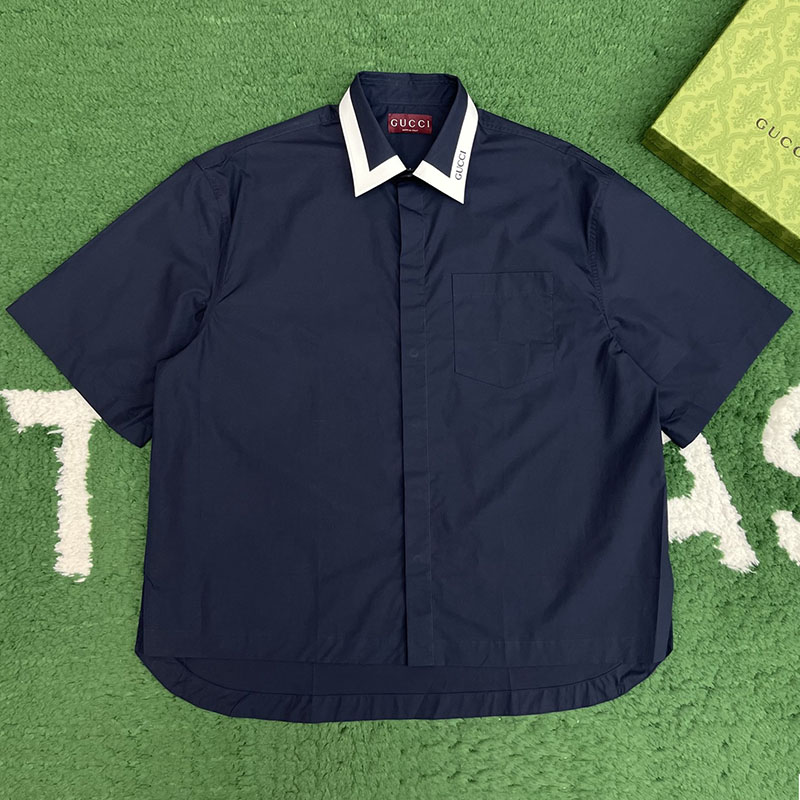 구찌 포플린 코튼 반팔 셔츠