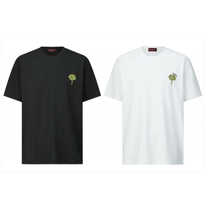 구찌 플로럴 자수 코튼 니트 반팔 티셔츠