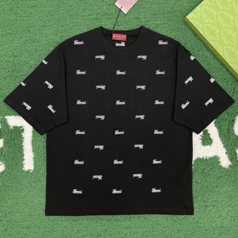 구찌 하우스 코드 자수 코튼 저지 티셔츠