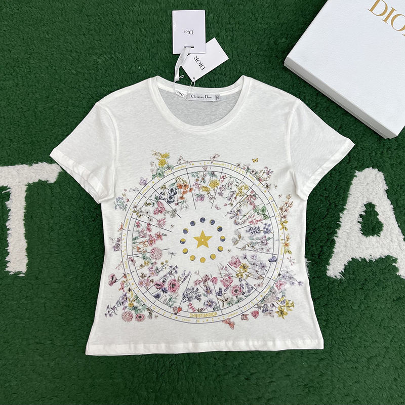디올 Astral 플라워 모티브 반팔 티셔츠