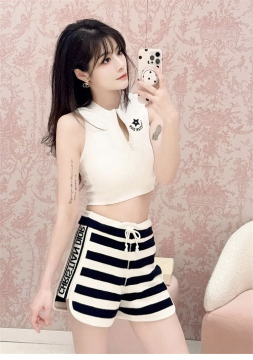 디올 Dioriviera 반바지 화이트 네이비 블루 - 상세 이미지