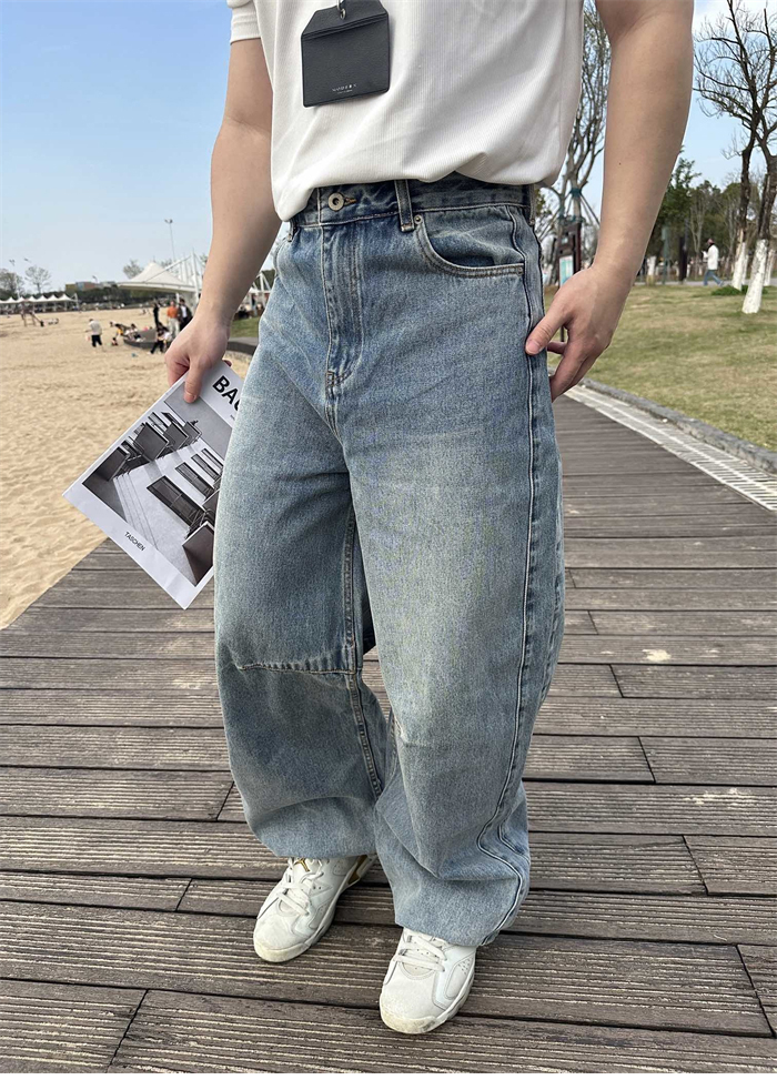 Loewe 로에베 아나그램 베럴 레그 워시드 와이드 데님 진 레플리카 2번 이미지 - 의류 | 세미샵 레플리카 사이트