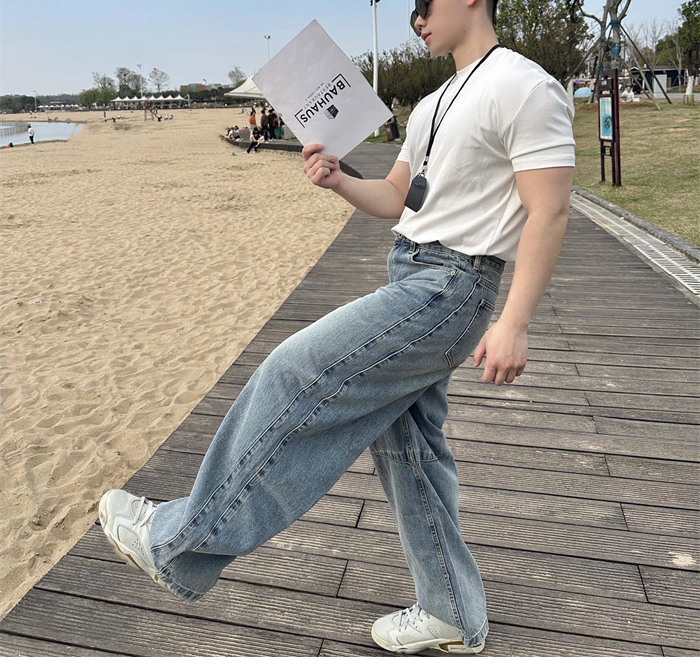 Loewe 로에베 아나그램 베럴 레그 워시드 와이드 데님 진 레플리카 3번 이미지 - 의류 | 세미샵 레플리카 사이트