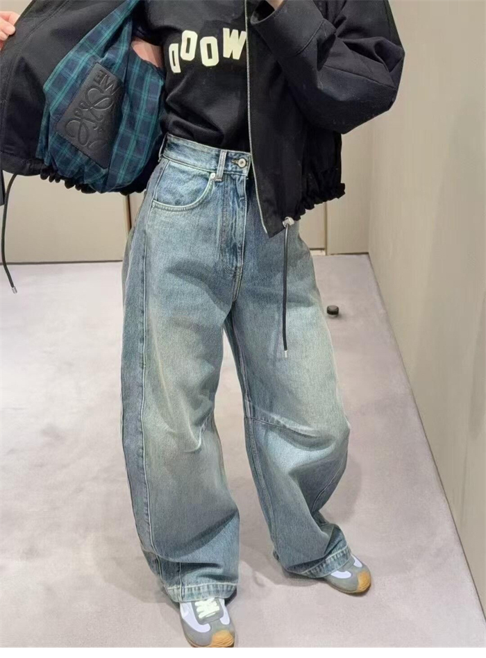 Loewe 로에베 아나그램 베럴 레그 워시드 와이드 데님 진 레플리카 4번 이미지 - 의류 | 세미샵 레플리카 사이트