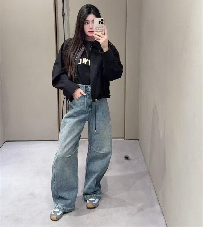 Loewe 로에베 아나그램 베럴 레그 워시드 와이드 데님 진 레플리카 5번 이미지 - 의류 | 세미샵 레플리카 사이트