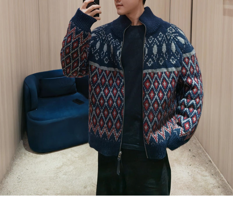 로에베 올오버 울 기하학 집업 가디건 - 상세 이미지