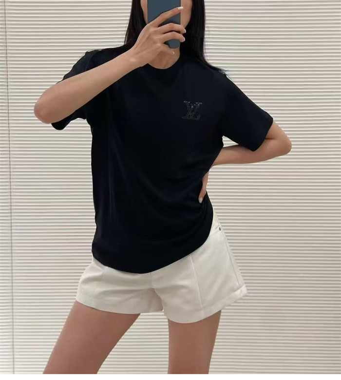 루이비통 라인스톤 LV 엠벨리시드 저지 반팔 티셔츠 (레어) - 상세 이미지