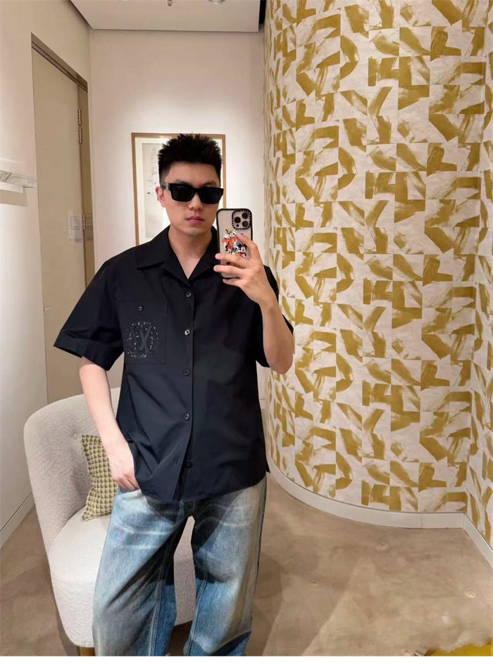 루이비통 엠브로이더드 숏 슬리브드 코튼 셔츠（세븐） - 상세 이미지