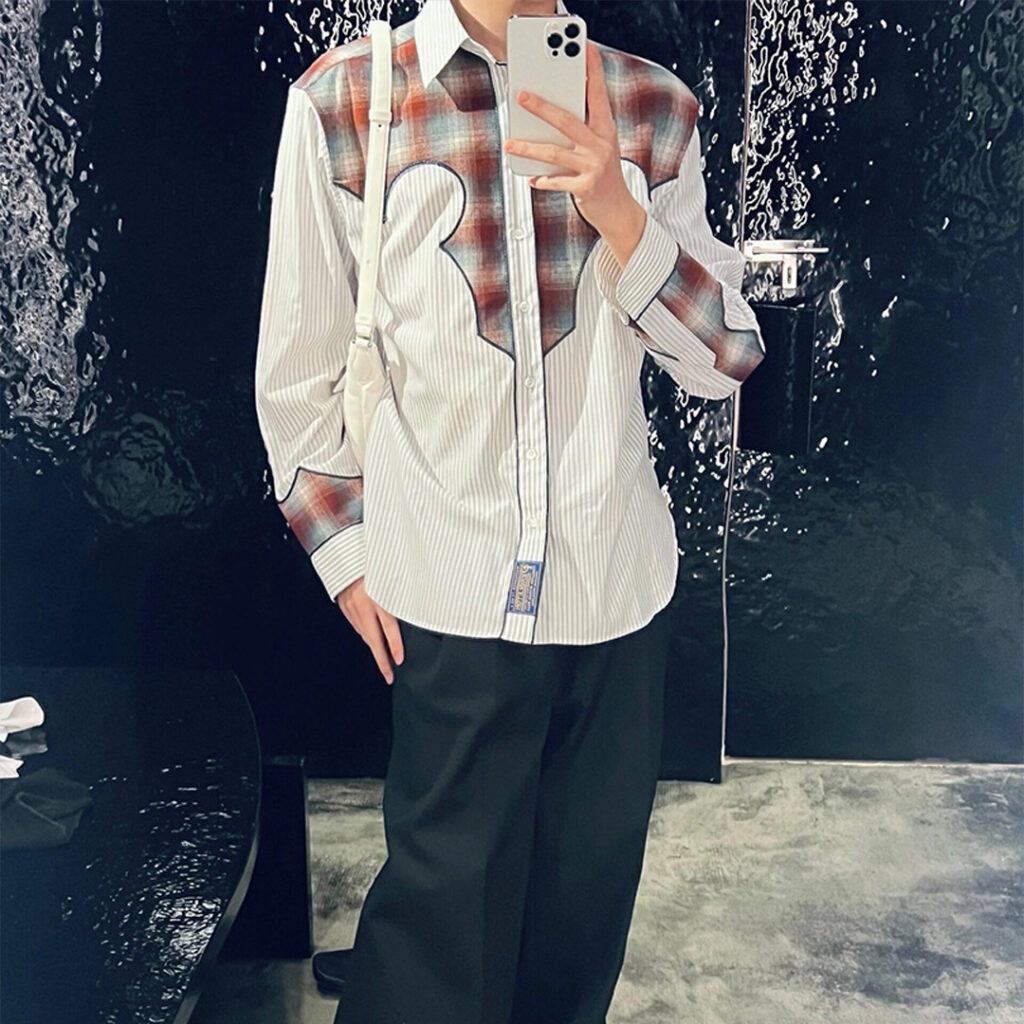 Maison Margiela 마르지엘라 23FW 그레이 & 브라운 코튼 체크 스트라이프 셔츠 레플리카 2번 이미지 - 의류 | 세미샵 레플리카 사이트