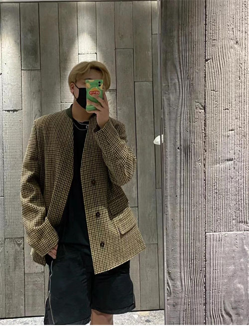 메종마르지엘라 체크 울 브이넥 히든 자켓（레어） - 상세 이미지