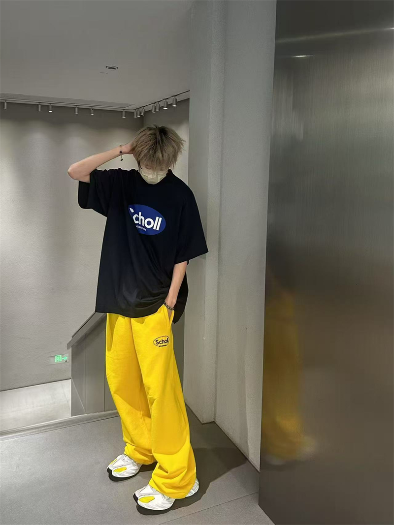 발렌시아가 x 숄 Scholl 로고 와이드 오버사이즈 팬츠（세븐） - 상세 이미지