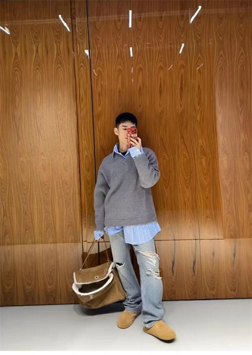 발렌시아가 레이어드 셔츠 V 넥 스웨터 2컬러（레어） - 상세 이미지