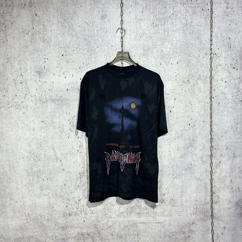 Balenciaga 발렌시아가 파리 문 오버사이즈 티셔츠 블랙 페이디드 레플리카 1번 이미지 - 의류 | 세미샵 레플리카 사이트