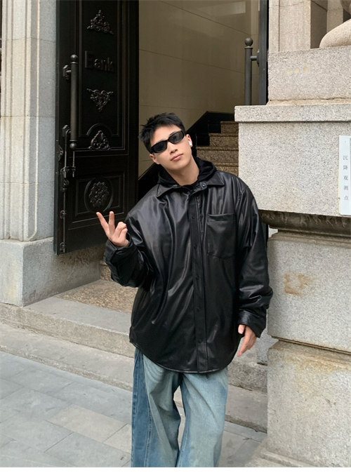 발렌시아가 패디드 레더 오버 셔츠 자켓 - 상세 이미지
