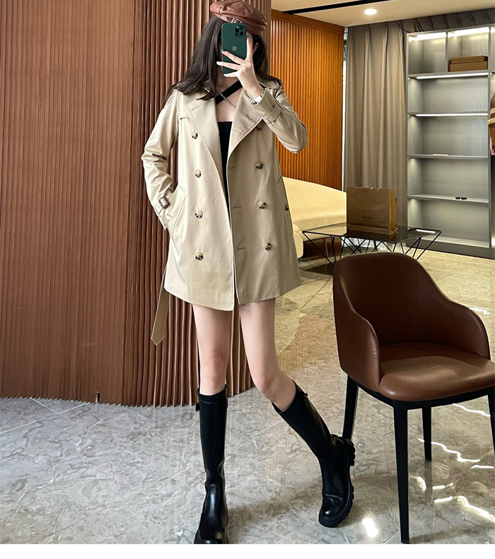 버버리 해리티지 여성용 숏 켄징턴 트렌치코트 베이지 - 상세 이미지