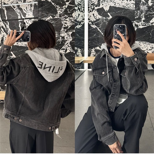 셀린느 24FW 차콜 워시 로그 데님 후드 자켓 - 상세 이미지