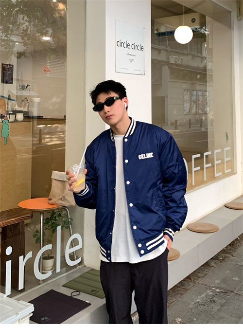 셀린느 로고 패치 봄버 테디 블루종 자켓 (세븐) - 상세 이미지