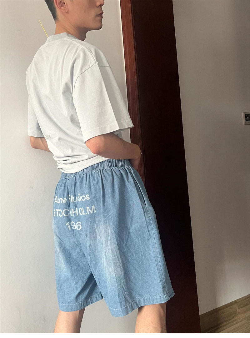 아크네 워싱 코튼 리넨 밴딩 숏 팬츠（레어） - 상세 이미지