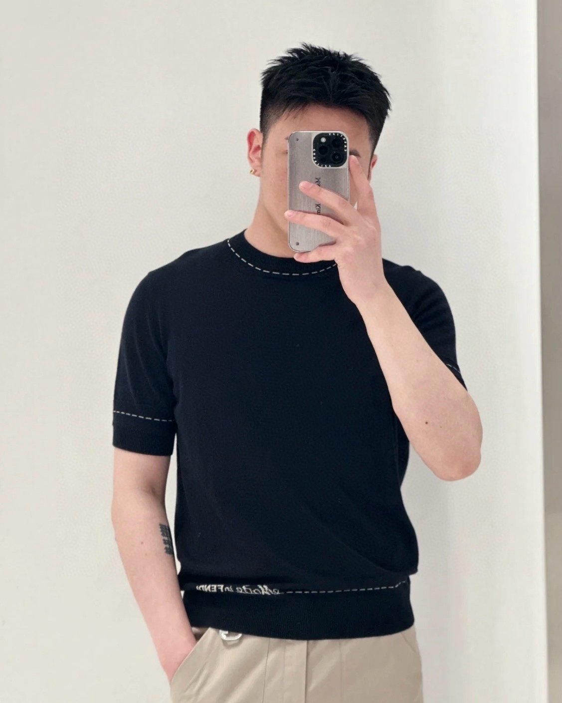 펜디 블루톤 메이드 인 펜디 디테일 크루넥 반팔 스웨터 - 상세 이미지