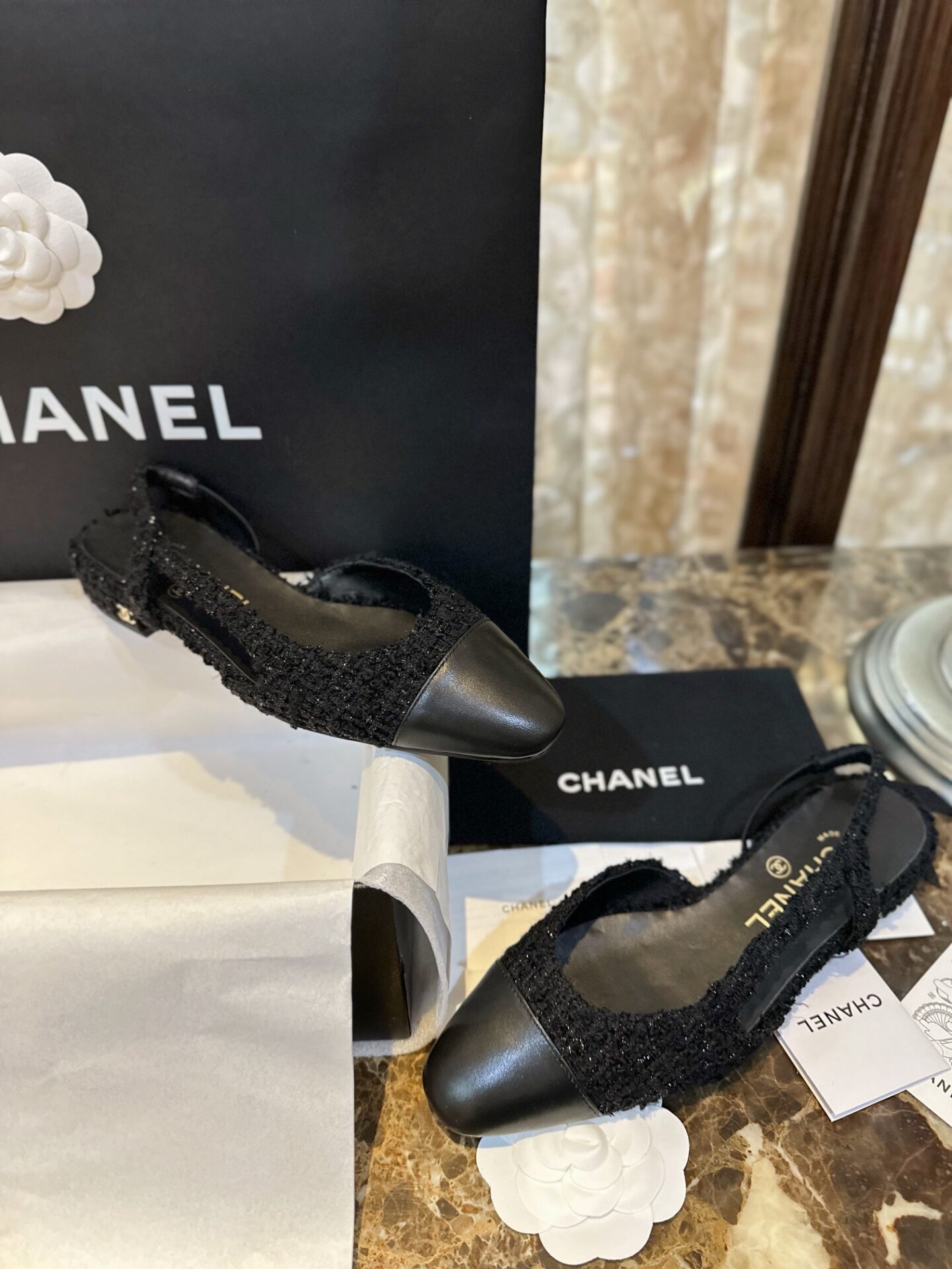C H A N E L 샤넬 블랙 트위드 슬링백 플랫 슈즈 “34SIZE – 41SIZE” 레플리카 5번 이미지 - 신발 | 세미샵 레플리카 사이트