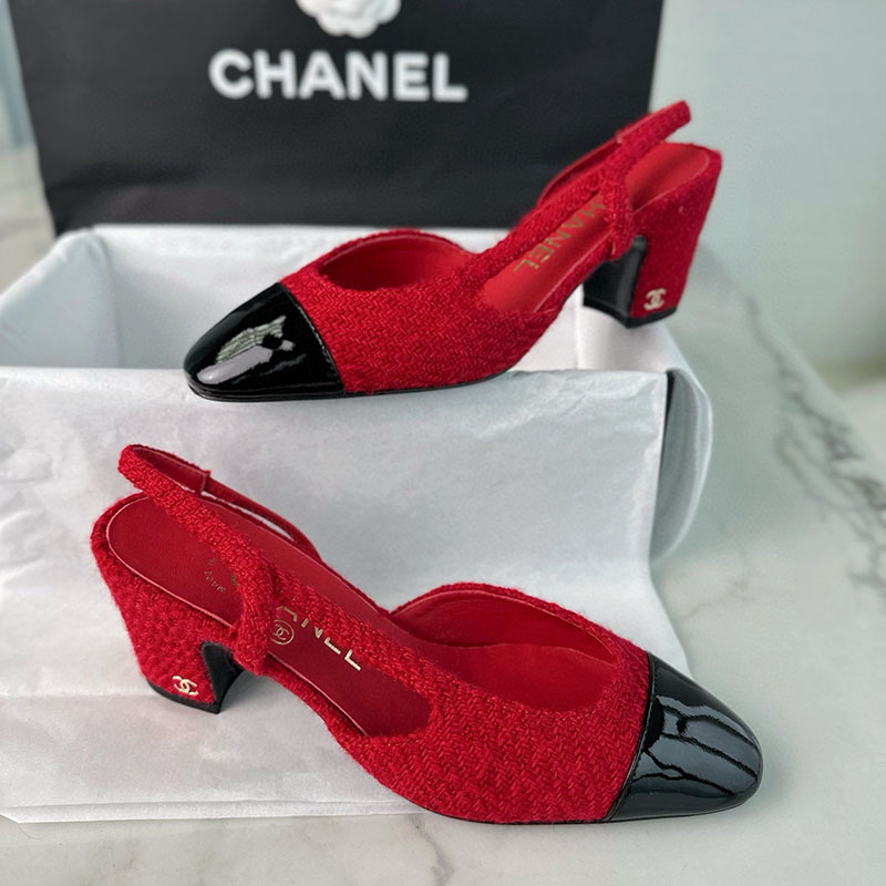 샤넬 샤넬 25A CC 트위드 슬링백 힐（TJ공장） 레플리카 4번 이미지 - 신발 | 세미샵 레플리카 사이트