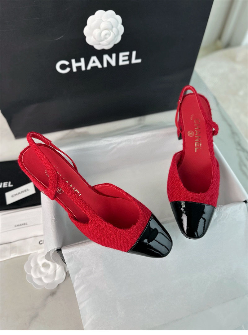 샤넬 샤넬 25A CC 트위드 슬링백 힐（TJ공장） 레플리카 1번 이미지 - 신발 | 세미샵 레플리카 사이트