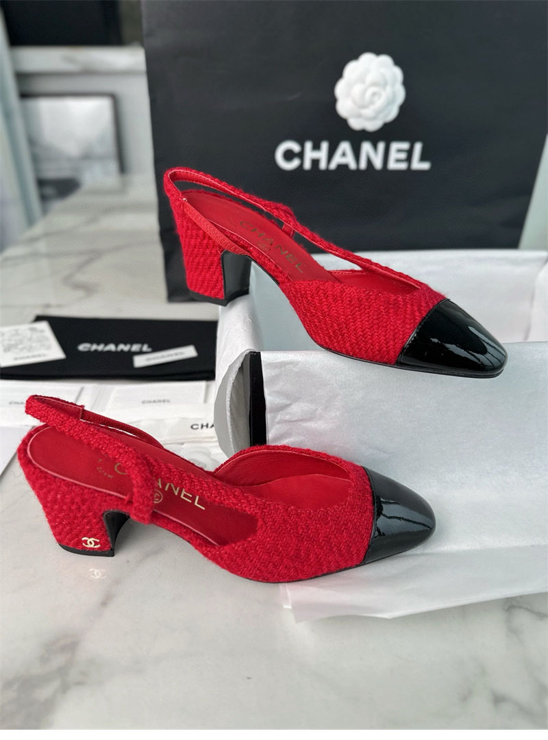 샤넬 샤넬 25A CC 트위드 슬링백 힐（TJ공장） 레플리카 12번 이미지 - 신발 | 세미샵 레플리카 사이트