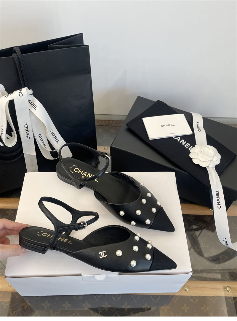 샤넬 샤넬 25K 진주 장식 슬링백 플랫 슈즈 레플리카 1번 이미지 - 신발 | 세미샵 레플리카 사이트