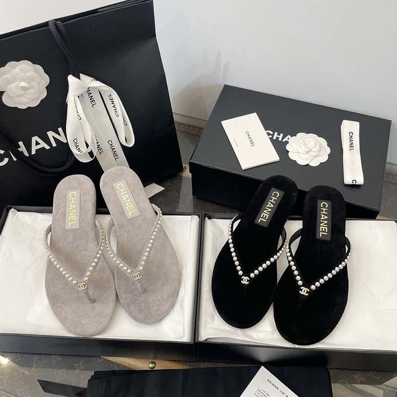 C H A N E L 샤넬 cc로고 진주 벨벳 뮬 플립플랍 쪼리 레플리카 1번 이미지 - 신발 | 세미샵 레플리카 사이트
