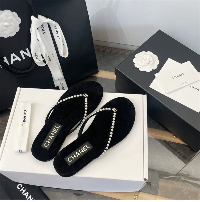 C H A N E L 샤넬 cc로고 진주 벨벳 뮬 플립플랍 쪼리 레플리카 2번 이미지 - 신발 | 세미샵 레플리카 사이트