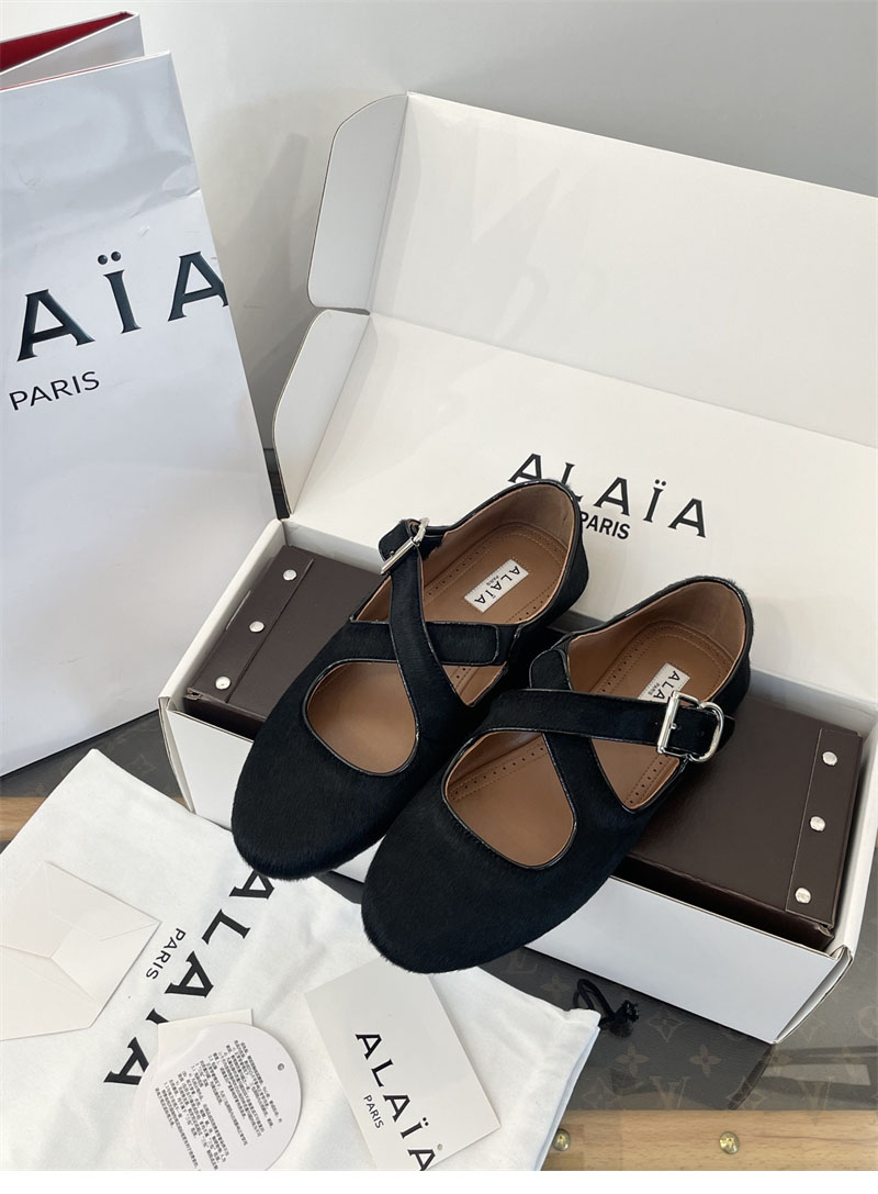 알라이아 크리스 크로스 레오파드 헤어카프 발레리나 슈즈 - 상세 이미지