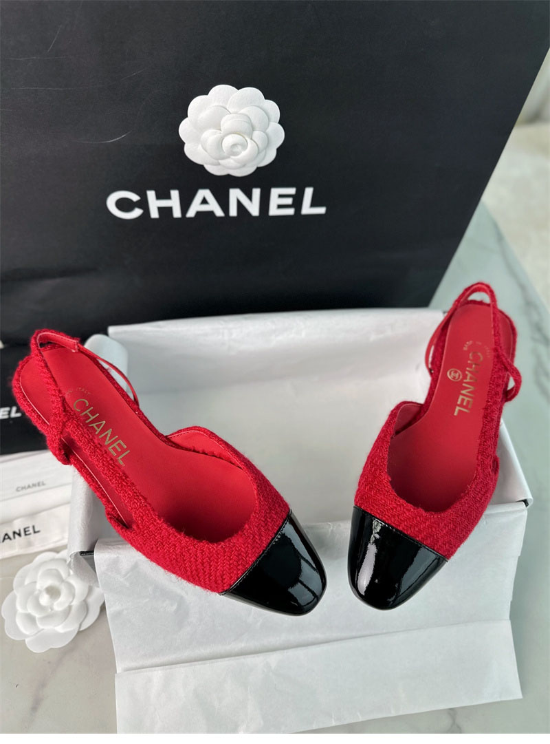 샤넬 샤넬 25A CC 트위드 슬링백 플랫 슈즈（TJ공장） 레플리카 1번 이미지 - 신발 | 세미샵 레플리카 사이트