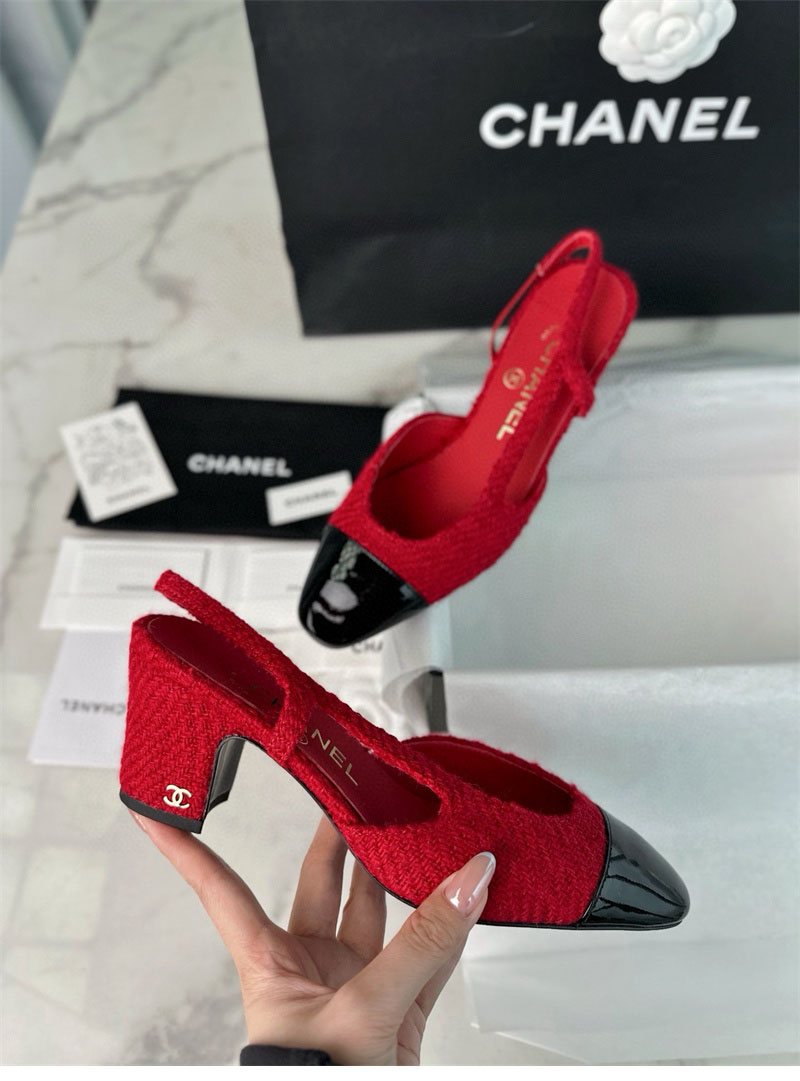 샤넬 샤넬 25A CC 트위드 슬링백 힐（TJ공장） 레플리카 9번 이미지 - 신발 | 세미샵 레플리카 사이트