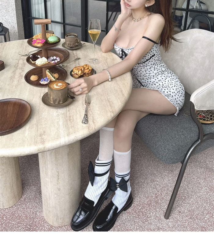 샤넬 리본 삭스 컴바인 모카신 - 상세 이미지