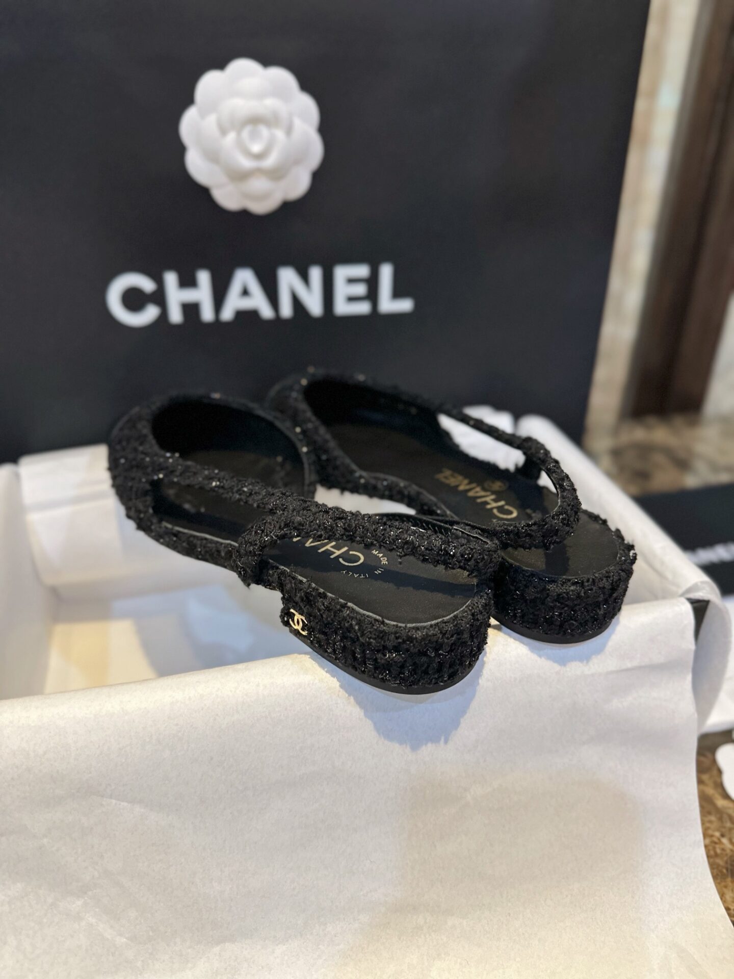 샤넬 블랙 트위드 슬링백 플랫 슈즈 “34SIZE – 41SIZE” - 상세 이미지