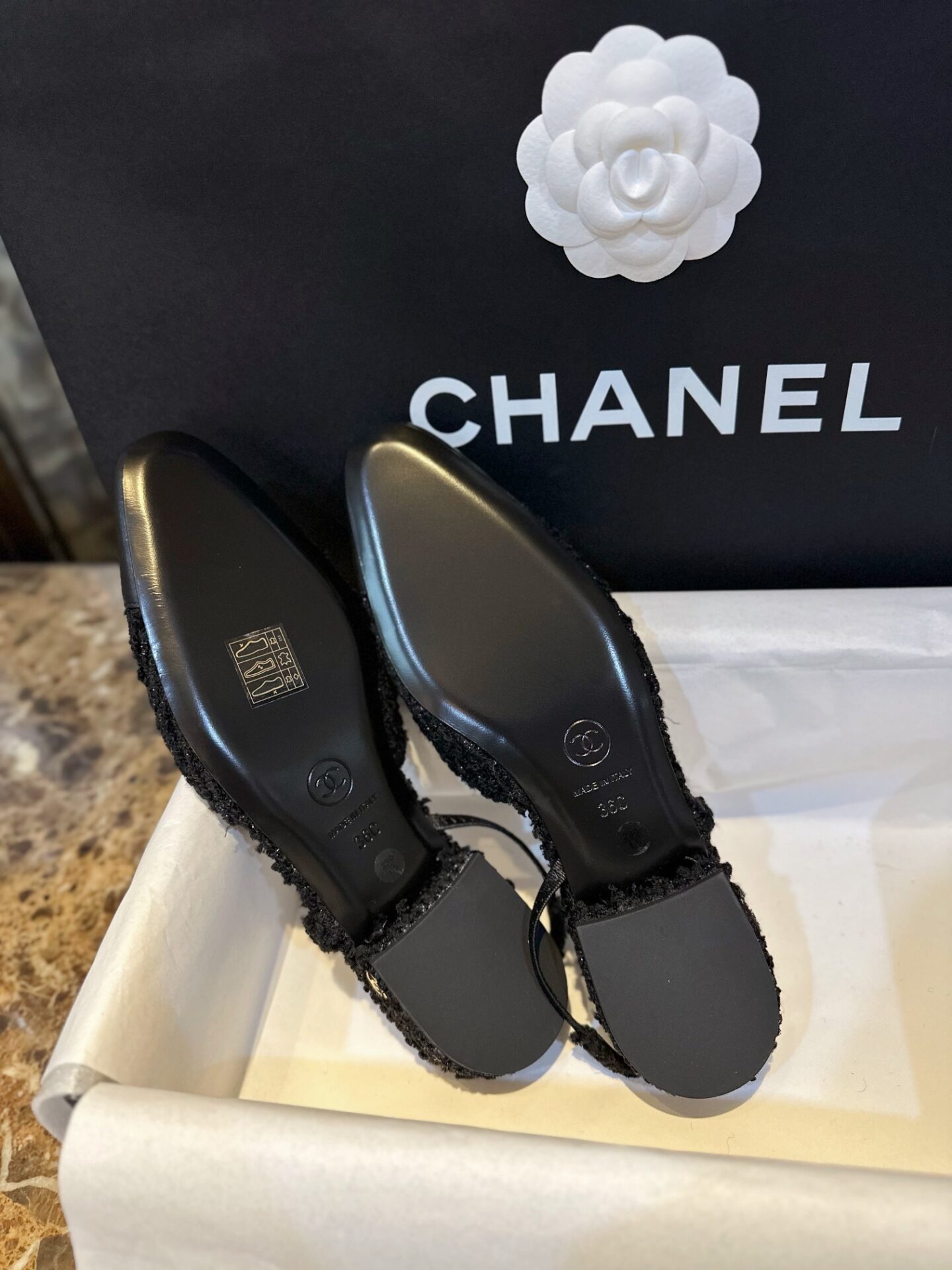 샤넬 블랙 트위드 슬링백 플랫 슈즈 “34SIZE – 41SIZE” - 상세 이미지