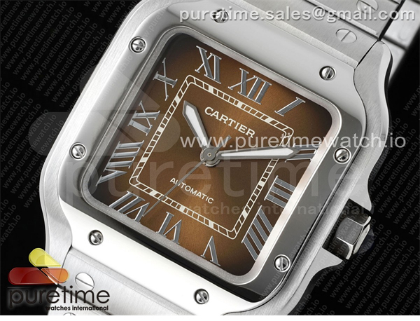 Cartier AF공장 까르띠에 산토스 미디움 브라운다이얼 브레이슬릿 Santos de Cartier 35mm SS AF 1_1 Best Edition Brown Dial on SS SmartLinks Bracelet MIYOTA 9015 레플리카 3번 이미지 - 시계 | 세미샵 레플리카 사이트