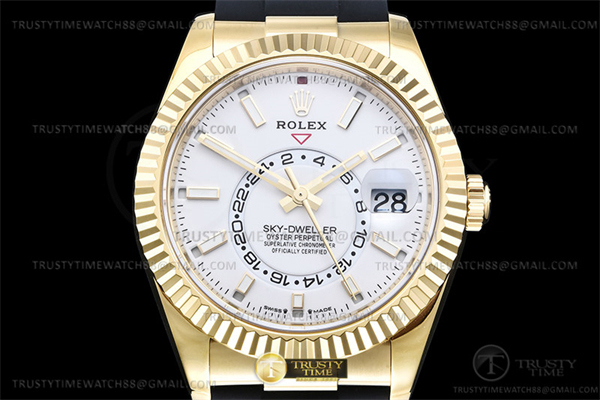 Rolex ZF공장 롤렉스 스카이드웰러 옐로우골드금통 화이트다이얼 러버스트랩 텅스텐 Skydweller 336238 YG_RU White ZF V2 Asia 2824 레플리카 2번 이미지 - 시계 | 세미샵 레플리카 사이트