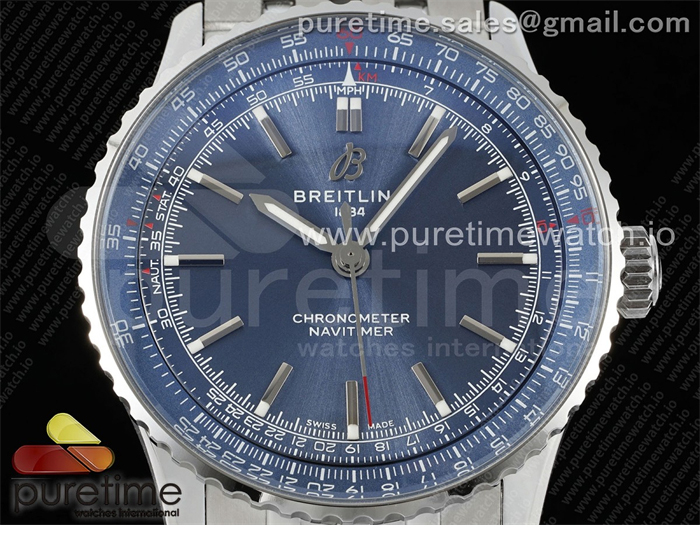 Breitling TF공장 브라이틀링 내비타이머 41미리 스틸 블루다이얼 브레이슬릿 Navitimer Automatic 41mm SS TF 1_1 Best Edition Blue Dial on SS Bracelet A2824 레플리카 7번 이미지 - 시계 | 세미샵 레플리카 사이트