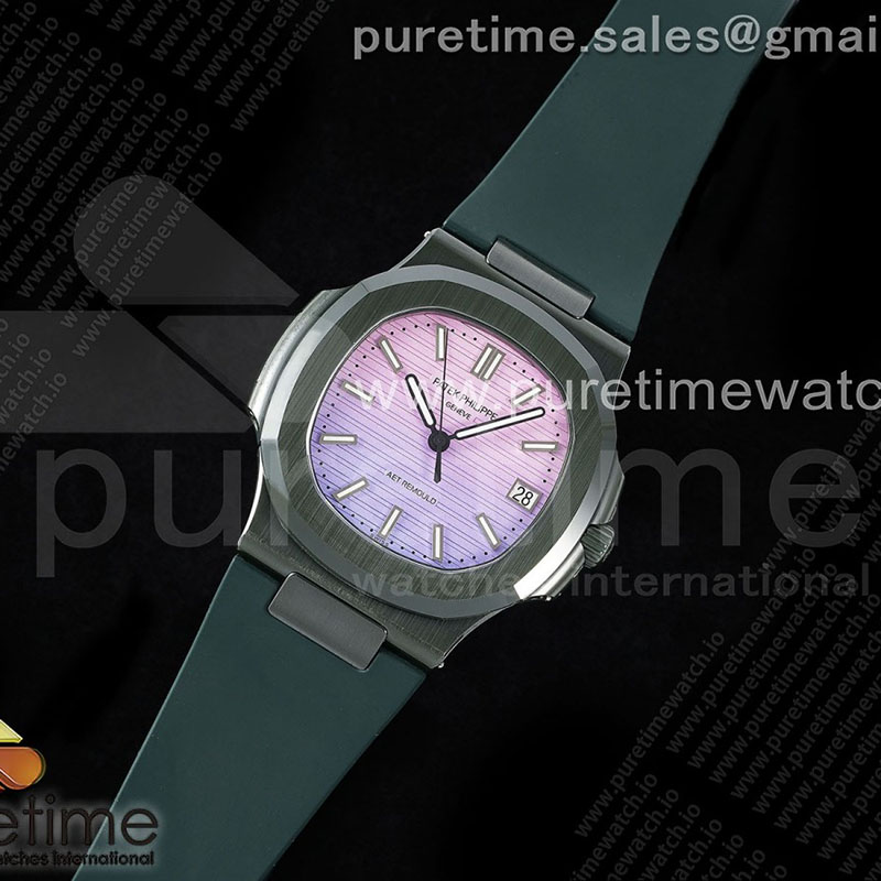 Patek Philippe AMG공장 파텍필립 노틸러스 5711 그린풀세라믹 퍼플그라데이션다이얼 그린러버스트랩 AET Nautilus 5711 Green Ceramic AMGF Best Edition Purple_Pink Dial on Green Rubber Strap MIYOTA 9015 레플리카 1번 이미지 - 시계 | 세미샵 레플리카 사이트