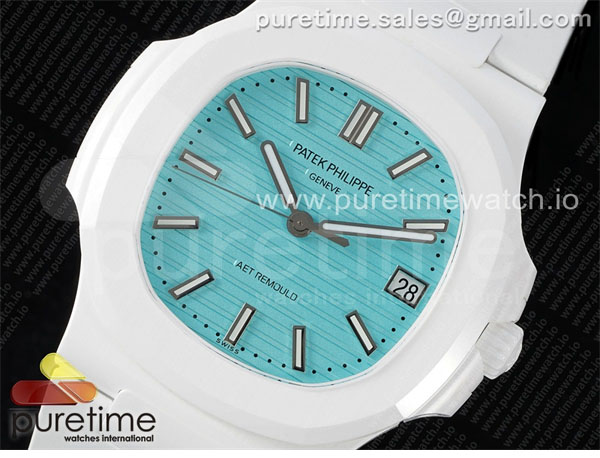Patek Philippe AMG공장 파텍필립 노틸러스 5711 화이트풀세라믹 티파니블루다이얼 화이트러버스트랩 AET Nautilus 5711 White Ceramic AMGF Best Edition Tiffany Blue Dial on White Rubber Strap MIYOTA 9015 레플리카 2번 이미지 - 시계 | 세미샵 레플리카 사이트
