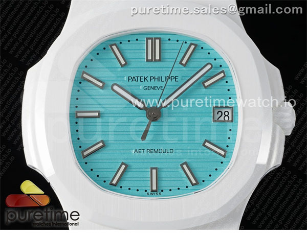 Patek Philippe AMG공장 파텍필립 노틸러스 5711 화이트풀세라믹 티파니블루다이얼 화이트러버스트랩 AET Nautilus 5711 White Ceramic AMGF Best Edition Tiffany Blue Dial on White Rubber Strap MIYOTA 9015 레플리카 8번 이미지 - 시계 | 세미샵 레플리카 사이트