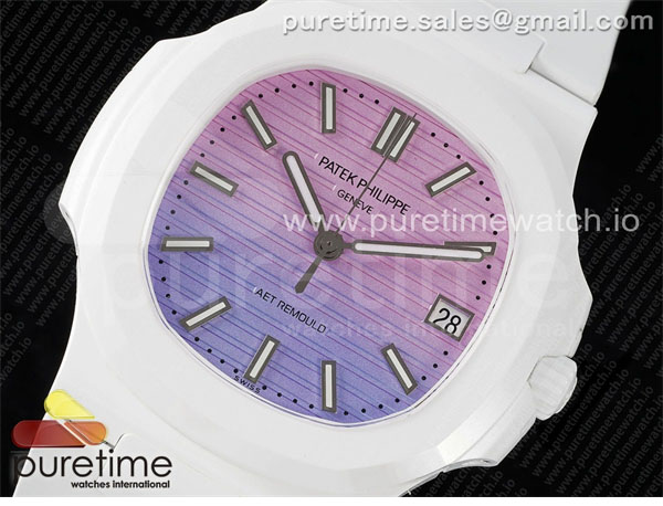 Patek Philippe AMG공장 파텍필립 노틸러스 5711 화이트풀세라믹 퍼플그라데이션다이얼 화이트러버스트랩 AET Nautilus 5711 White Ceramic AMGF Best Edition Purple_Pink Dial on White Rubber Strap MIYOTA 9015 레플리카 2번 이미지 - 시계 | 세미샵 레플리카 사이트